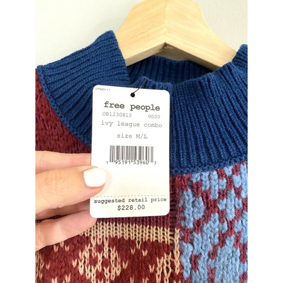 Free People New Patchwork Argyle Sweater Dress NWT - Picture 8 of 11